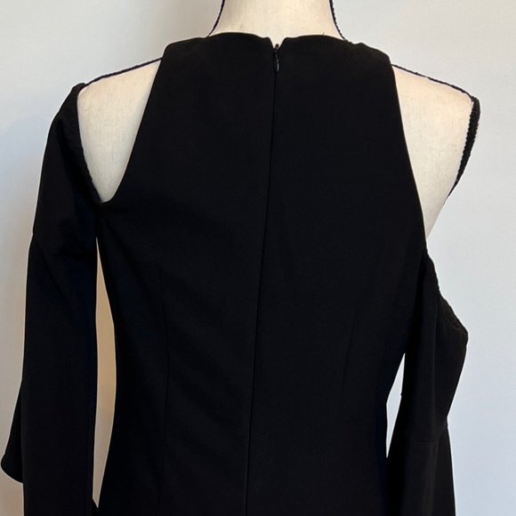 SCRIPTED M Cold Shoulder Bell Sleeve Little Black Dress Asymmetrical - Picture 11 of 16